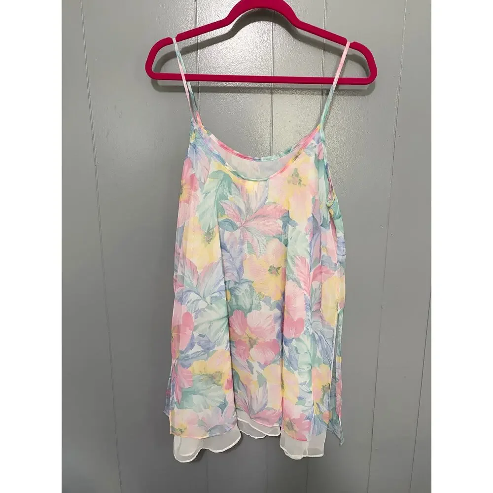 Vintage Hidden Fantasies Floral Pastel Sheer Romantic 90s Lingerie Slip L - Picture 4 of 8